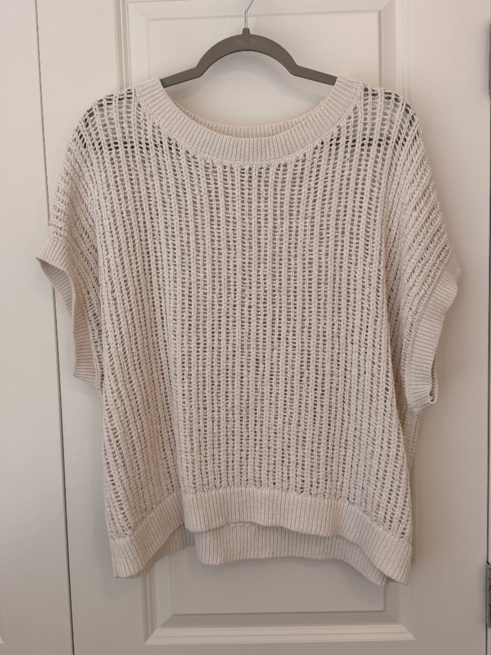Cream Open Knit Short Sleeve Sweater Top | Relaxed Fit
